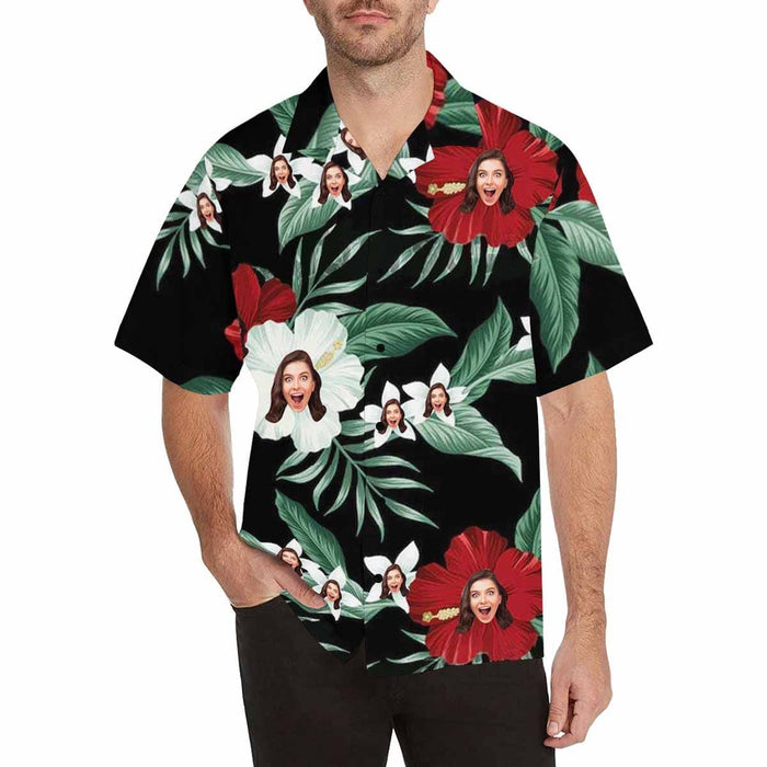 Custom Face White Flowers Men's Hawaiian Shirt