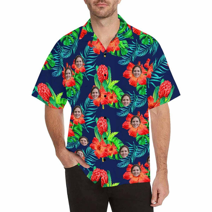 Custom Face Flower Buds Men's All Over Print Hawaiian Shirt