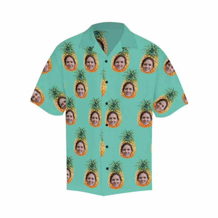 Custom Face Green Pineapple Style Tree Men's All Over Print Hawaiian Shirt