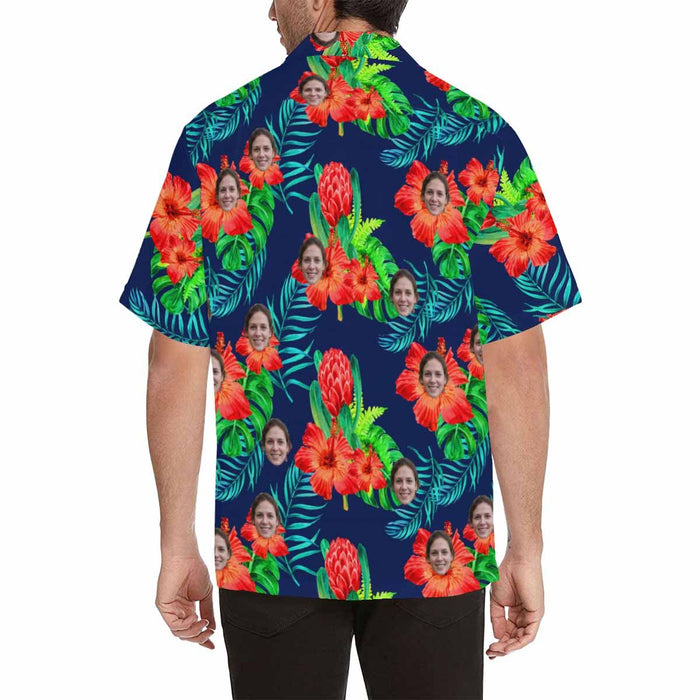 Custom Face Flower Buds Men's All Over Print Hawaiian Shirt