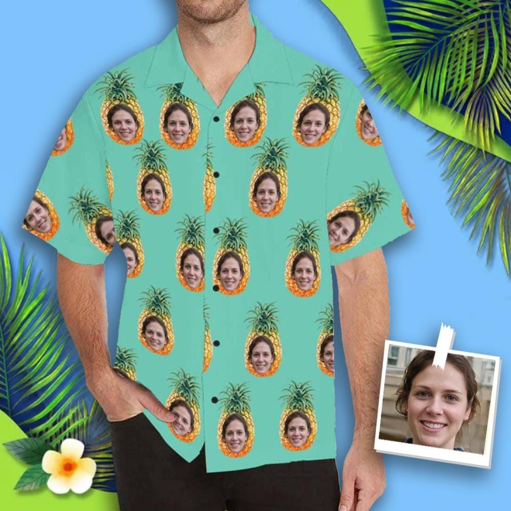 Custom Face Green Pineapple Style Tree Men's All Over Print Hawaiian Shirt