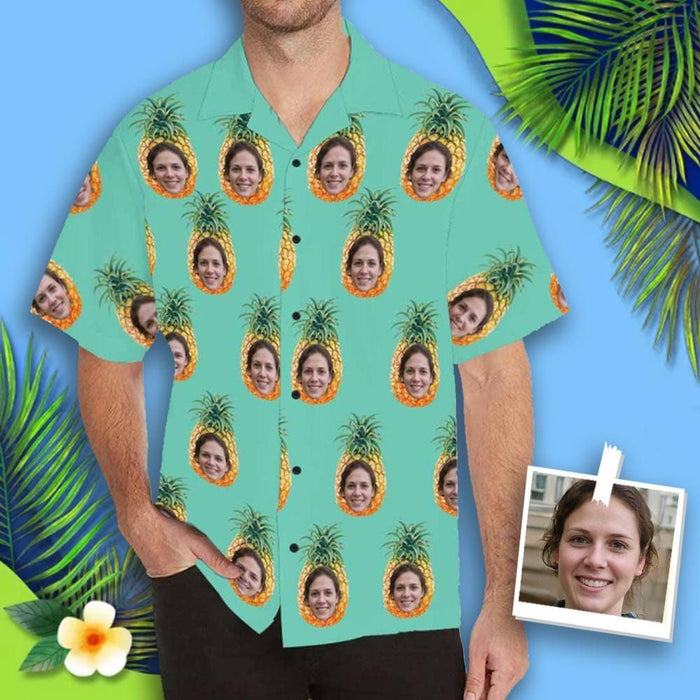 Custom Face Green Pineapple Style Tree Men's All Over Print Hawaiian Shirt