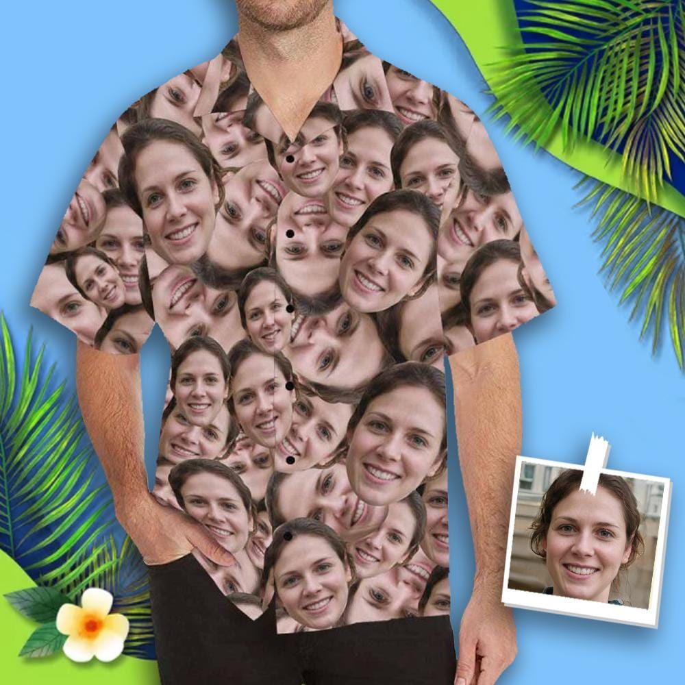 Custom Face Irregular Seamless Men's All Over Print Hawaiian Shirt