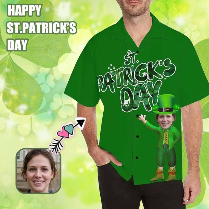 Custom Face Happy St. Patrick's Day Men's All Over Print Hawaiian Shirt T1