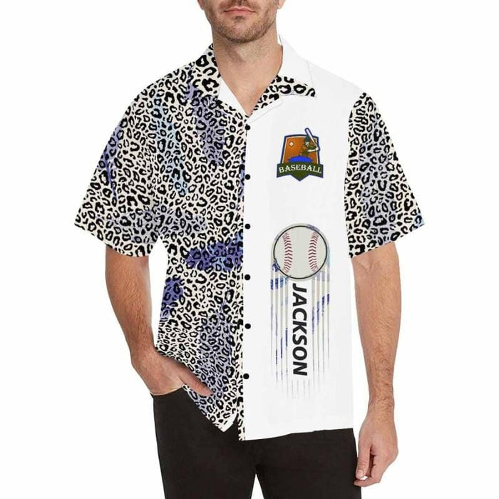 Custom Name Leopard Baseball Men's All Over Print Hawaiian Shirt