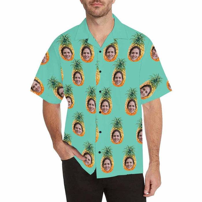 Custom Face Green Pineapple Style Tree Men's All Over Print Hawaiian Shirt