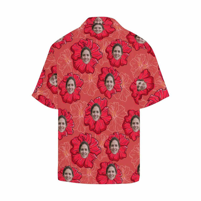 Custom Face Red Flowers Men's All Over Print Hawaiian Shirt