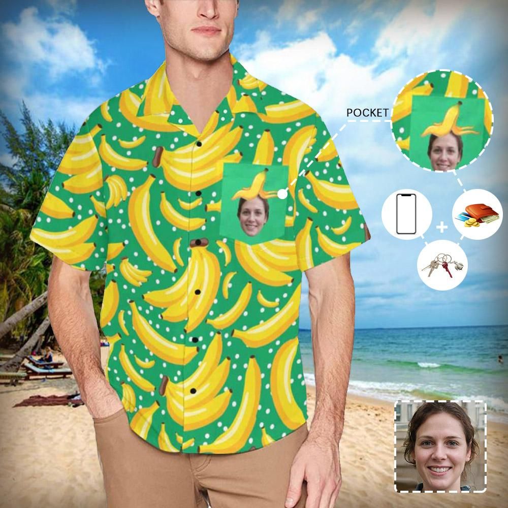 Custom Face Banana Men's All Over Print Hawaiian Shirt With Chest Pocket