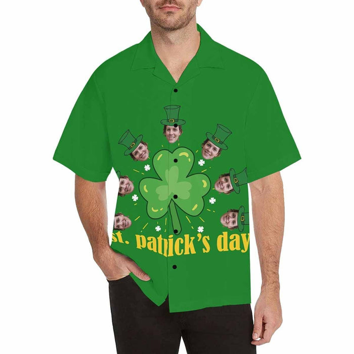Custom Face Green Clover Men's All Over Print Hawaiian Shirt