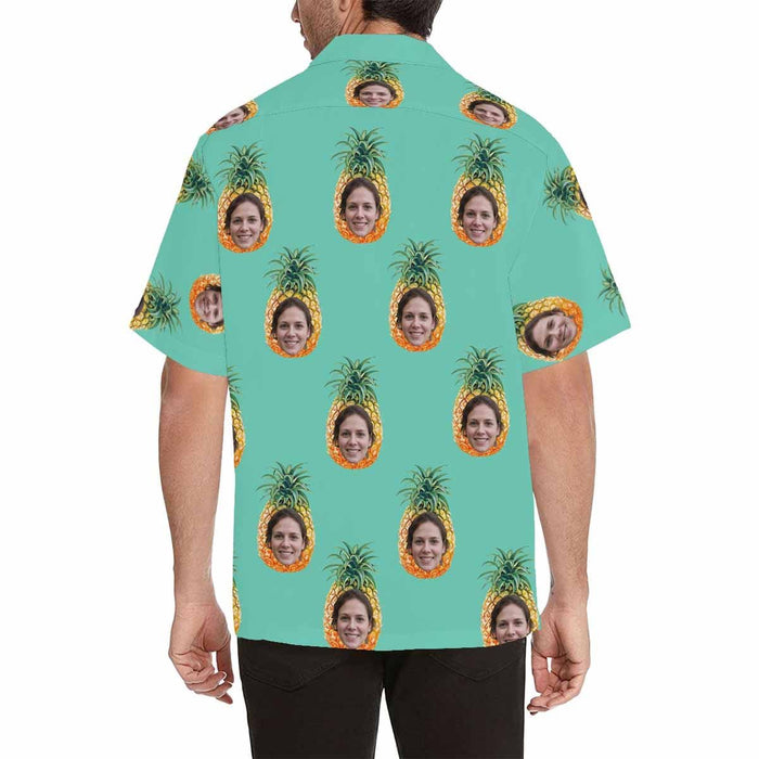 Custom Face Green Pineapple Style Tree Men's All Over Print Hawaiian Shirt