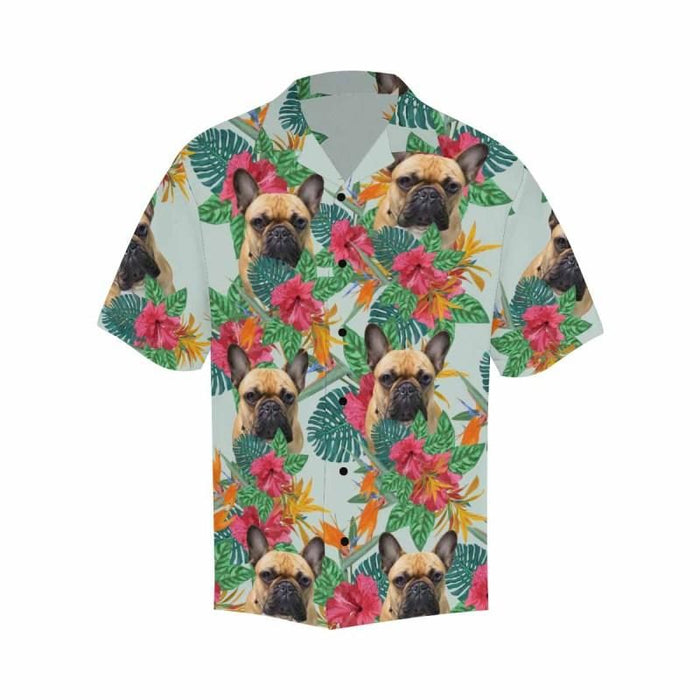 Custom Dog Face Tropical Plants Men's All Over Print Hawaiian Shirt