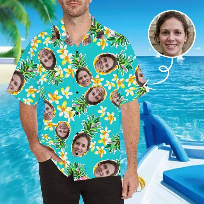 Custom Face Flower Pineapple Men's All Over Print Hawaiian Shirt