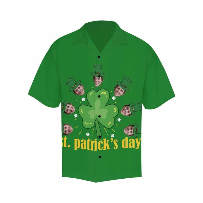 Custom Face Green Clover Men's All Over Print Hawaiian Shirt
