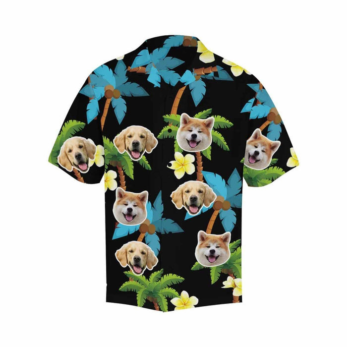 Custom Face Pet Blue Coconut Tree Men's All Over Print Hawaiian Shirt