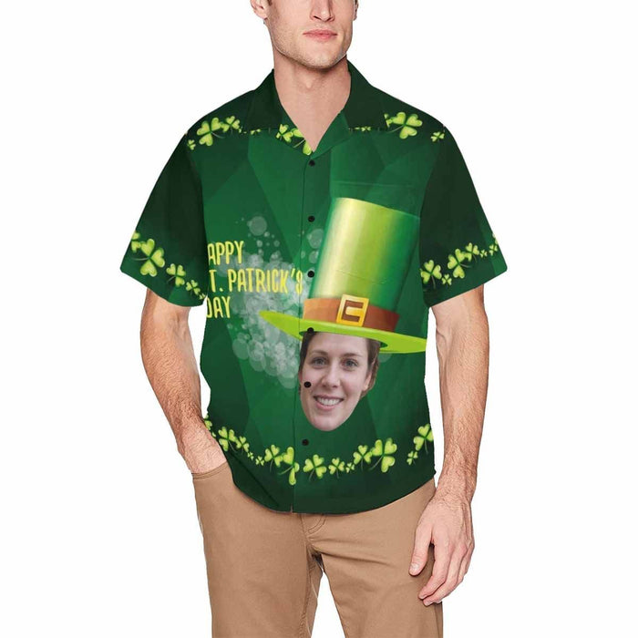 Custom Face Green Giant Hat Men's All Over Print Hawaiian Shirt With Chest Pocket