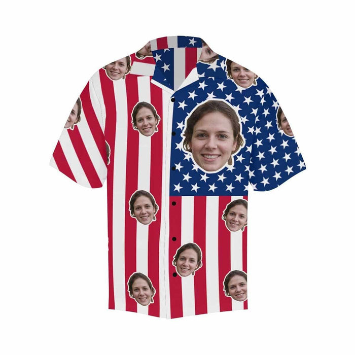 Custom Face American Flag Men's All Over Print Hawaiian Shirt
