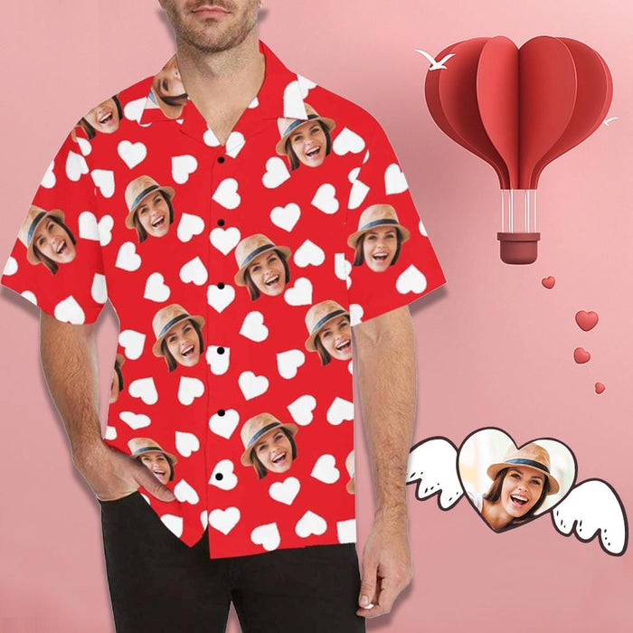 Custom Face Your Hearts Red Men's All Over Print Hawaiian Shirt