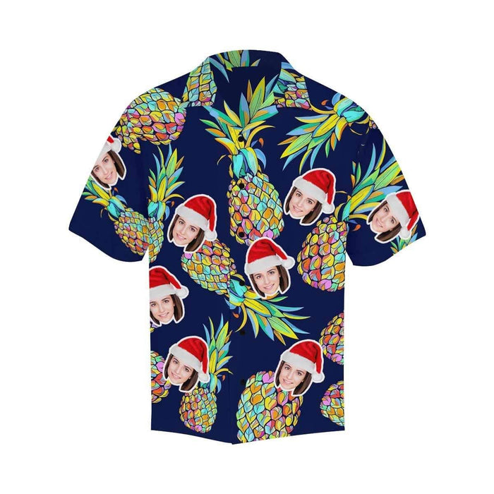 Custom Face Blue Pineapple Men's All Over Print Hawaiian Shirt