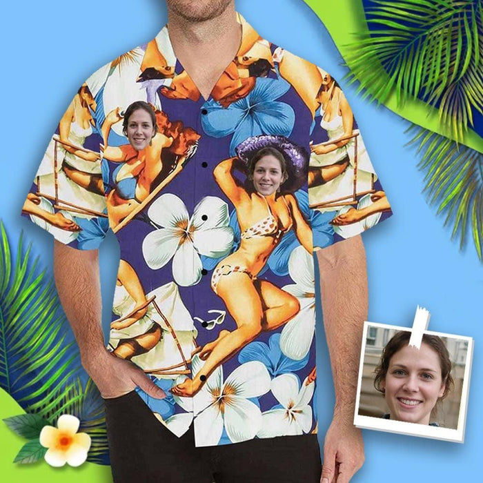 Custom Face Beauty&Flower Men's All Over Print Hawaiian Shirt