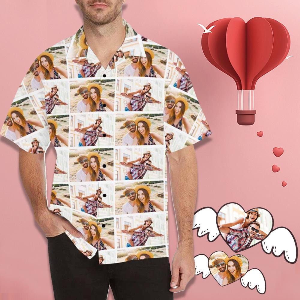 Custom Photo Loving Couple Different Men's All Over Print Hawaiian Shirt