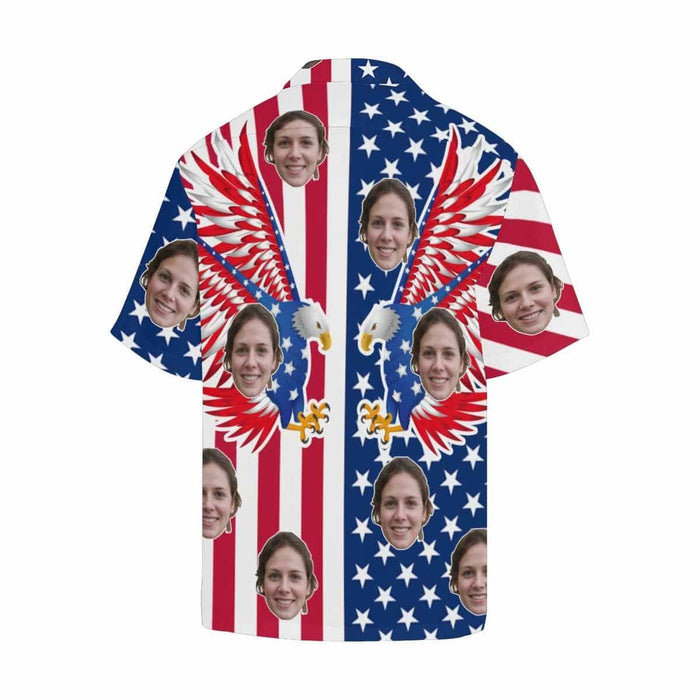Custom Face Eagle Flag Men's All Over Print Hawaiian Shirt