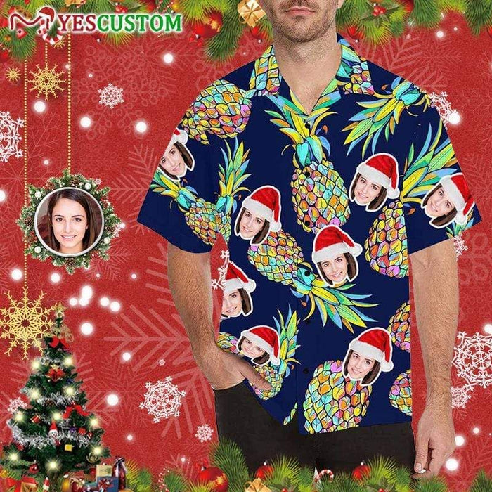 Custom Face Blue Pineapple Men's All Over Print Hawaiian Shirt