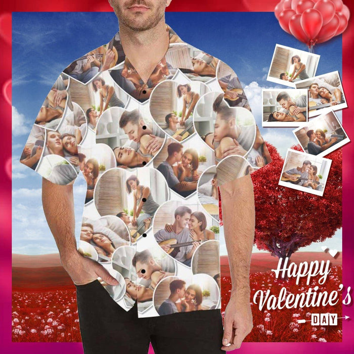 Custom Photo Seamless Heart Men's All Over Print Hawaiian Shirt