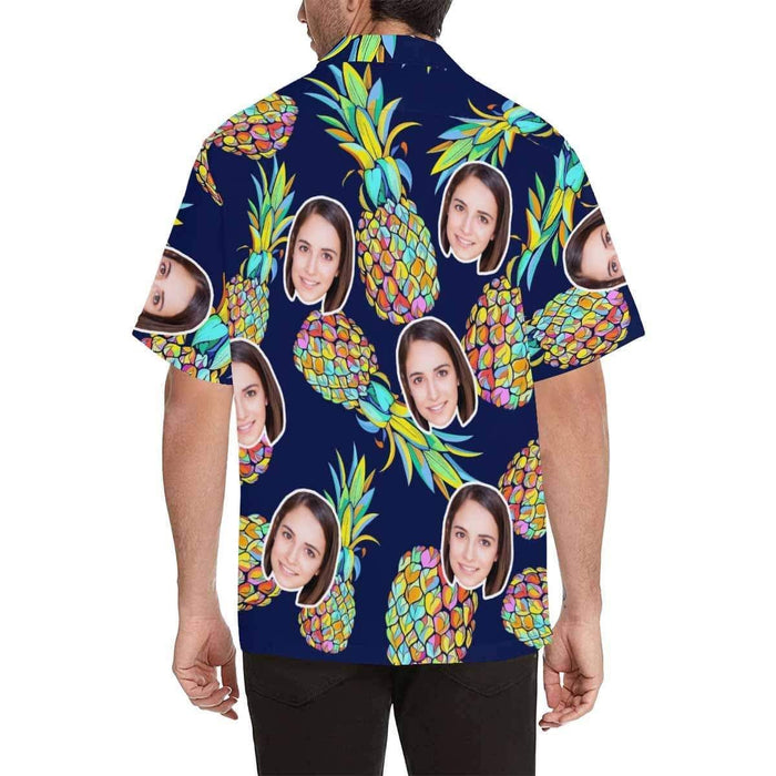 Custom Face Blue Pineapple Men's All Over Print Hawaiian Shirt