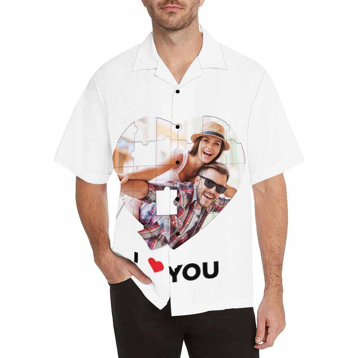 Custom Photo Love Heart Pazzles Men's All Over Print Hawaiian Shirt