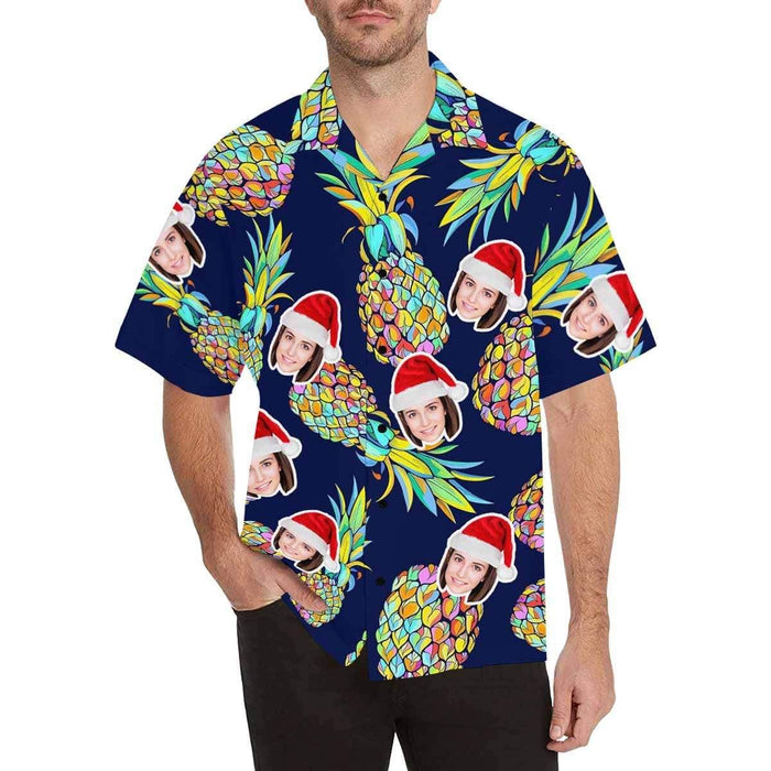 Custom Face Blue Pineapple Men's All Over Print Hawaiian Shirt
