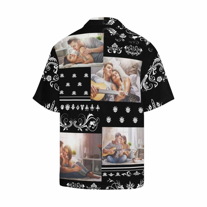 Custom Photo Black Patterns Men's All Over Print Hawaiian Shirt