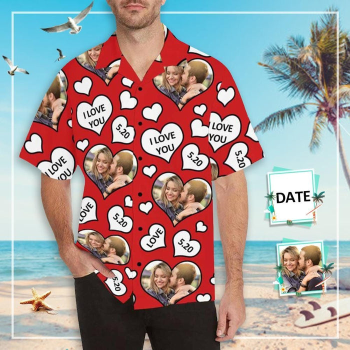 Custom Face&Name Love You Men's All Over Print Hawaiian Shirt