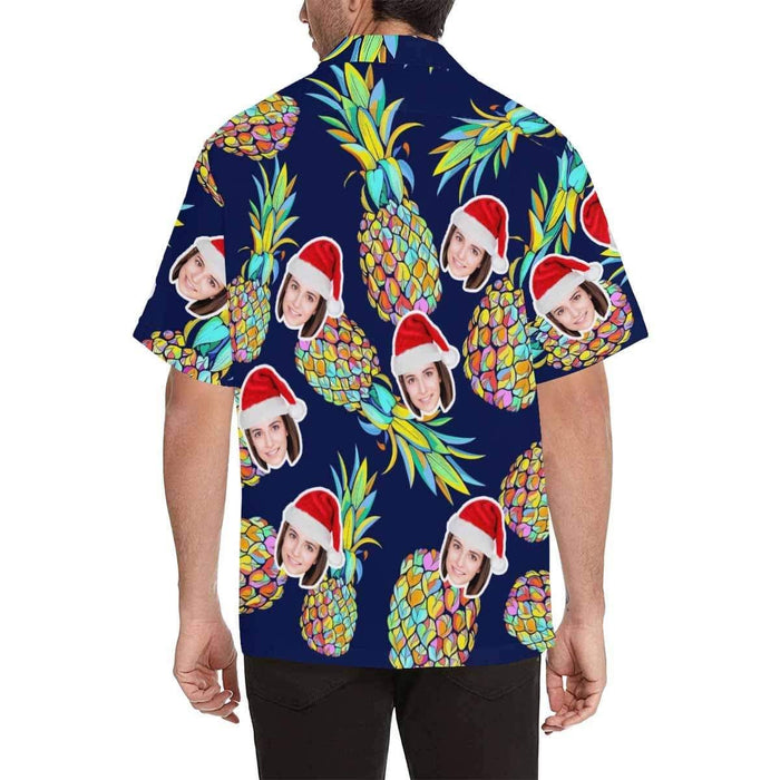 Custom Face Blue Pineapple Men's All Over Print Hawaiian Shirt