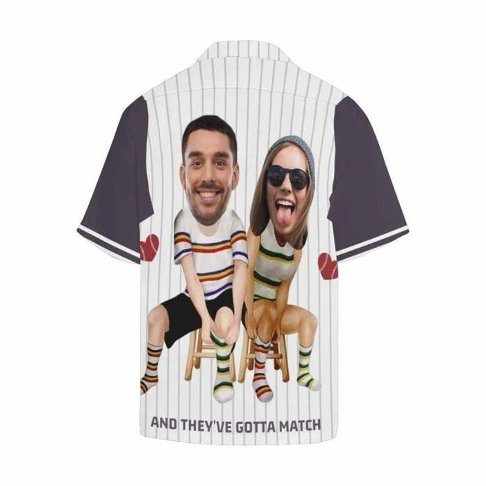 Custom Couple Face Wear Socks Men's All Over Print Hawaiian Shirt