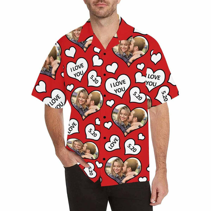 Custom Face&Name Love You Men's All Over Print Hawaiian Shirt