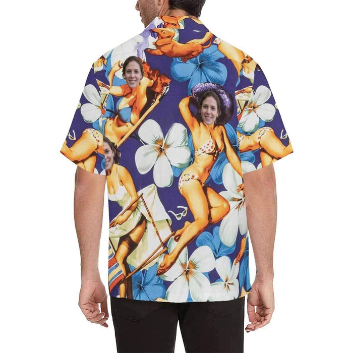 Custom Face Beauty&Flower Men's All Over Print Hawaiian Shirt
