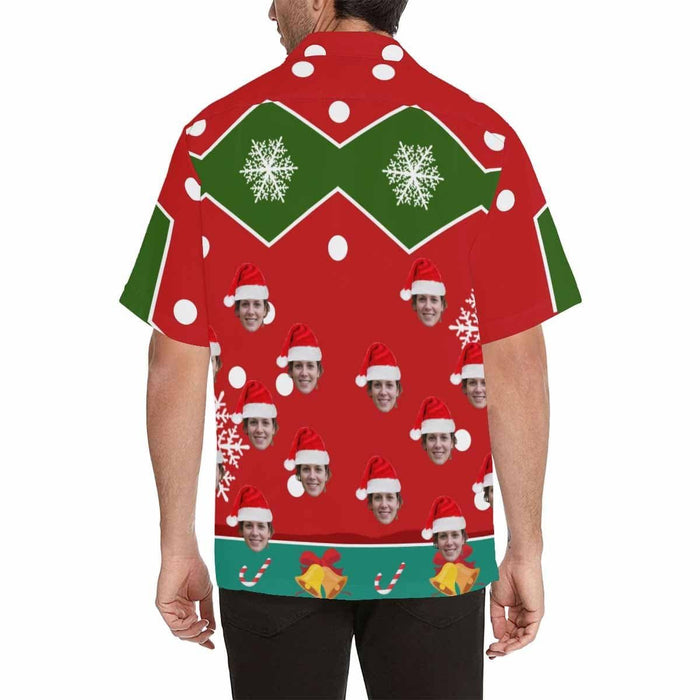 Custom Face Snowflake Christmas Hat Men's All Over Print Hawaiian Shirt