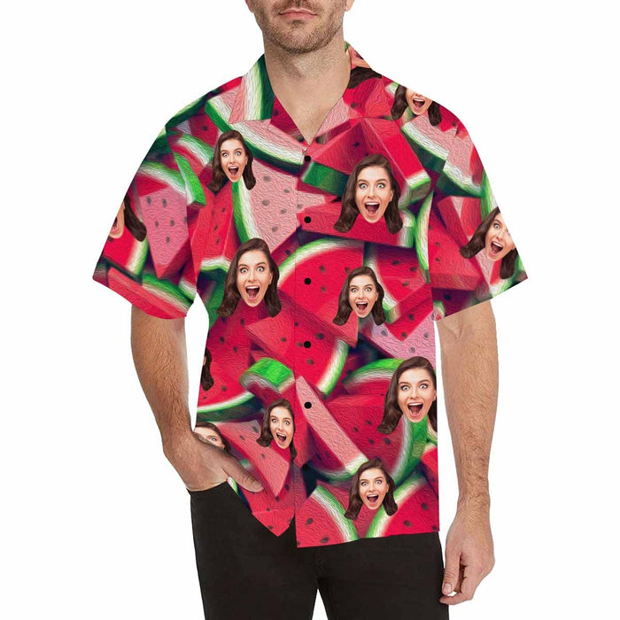 Custom Face Watermelon Men's All Over Print Hawaiian Shirt