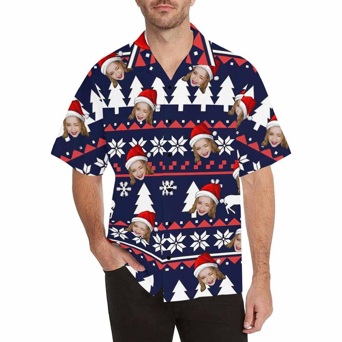 Custom Face Snow Christmas Men's Hawaiian Shirt