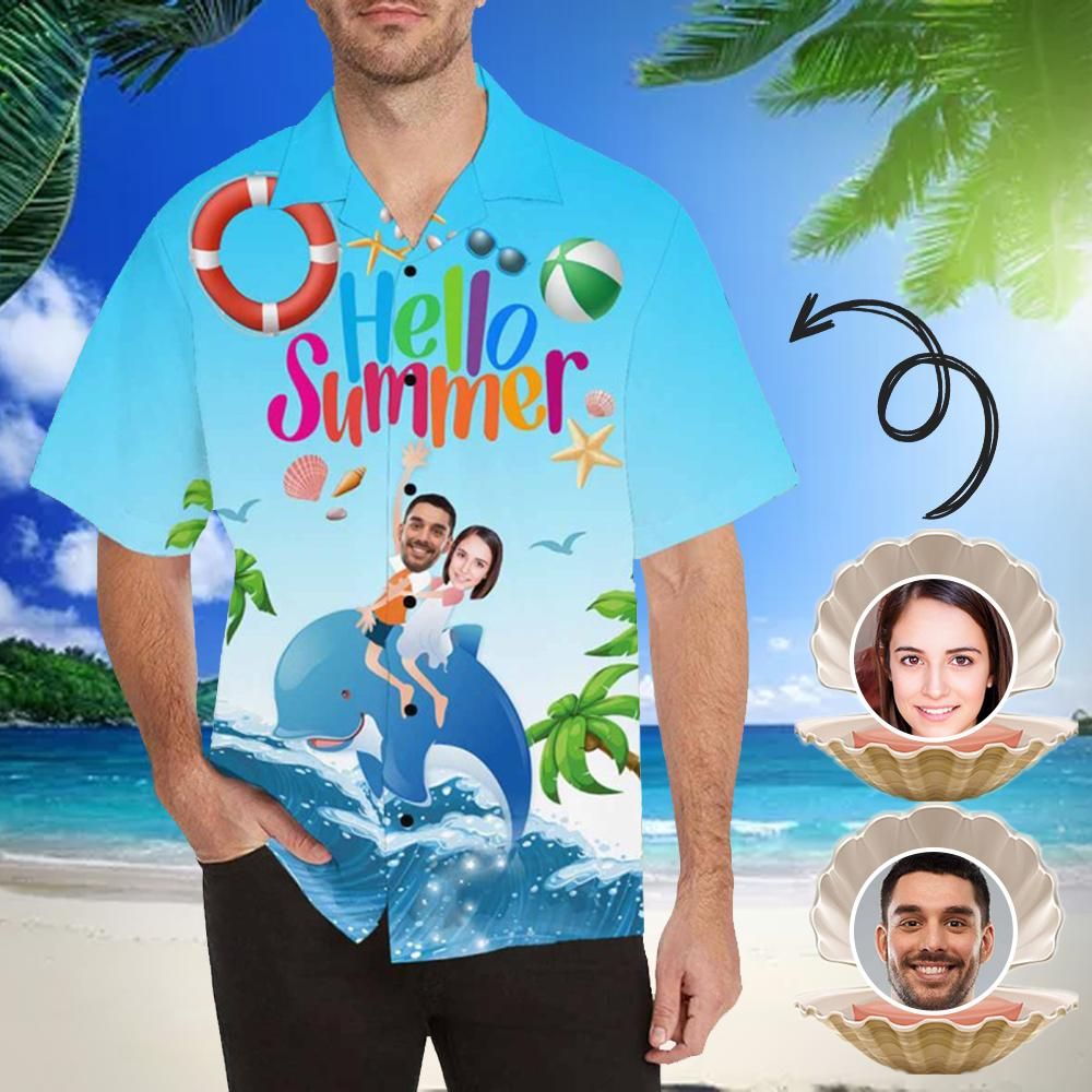 Custom Face Hello Summer Men's All Over Print Hawaiian Shirt