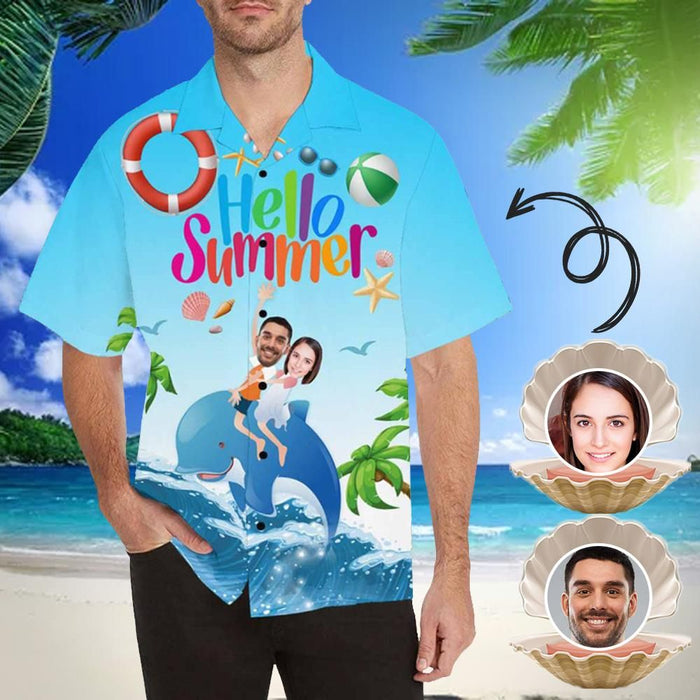 Custom Face Hello Summer Men's All Over Print Hawaiian Shirt