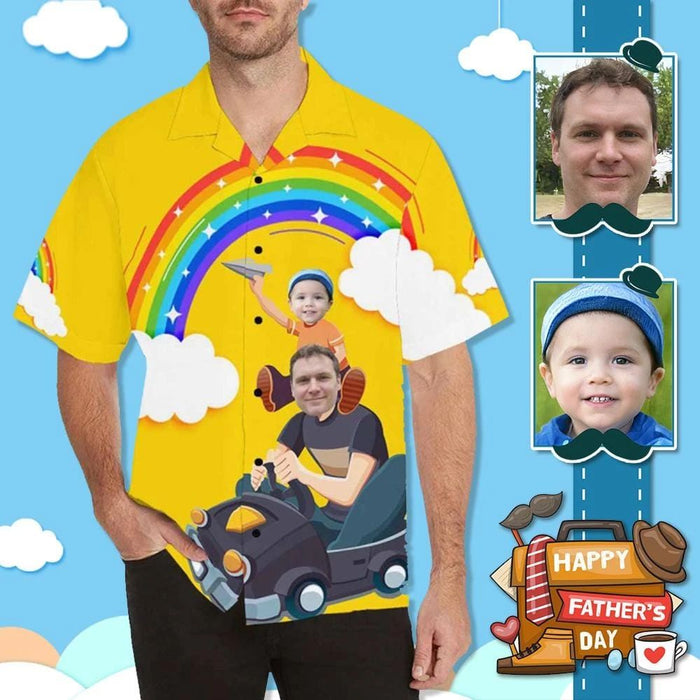Custom Face Father And Me Men's All Over Print Hawaiian Shirt