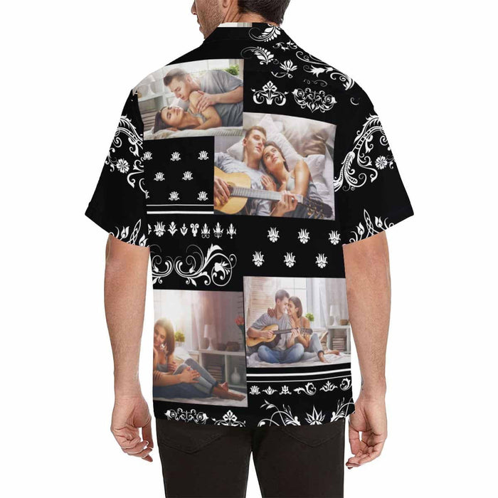 Custom Photo Black Patterns Men's All Over Print Hawaiian Shirt