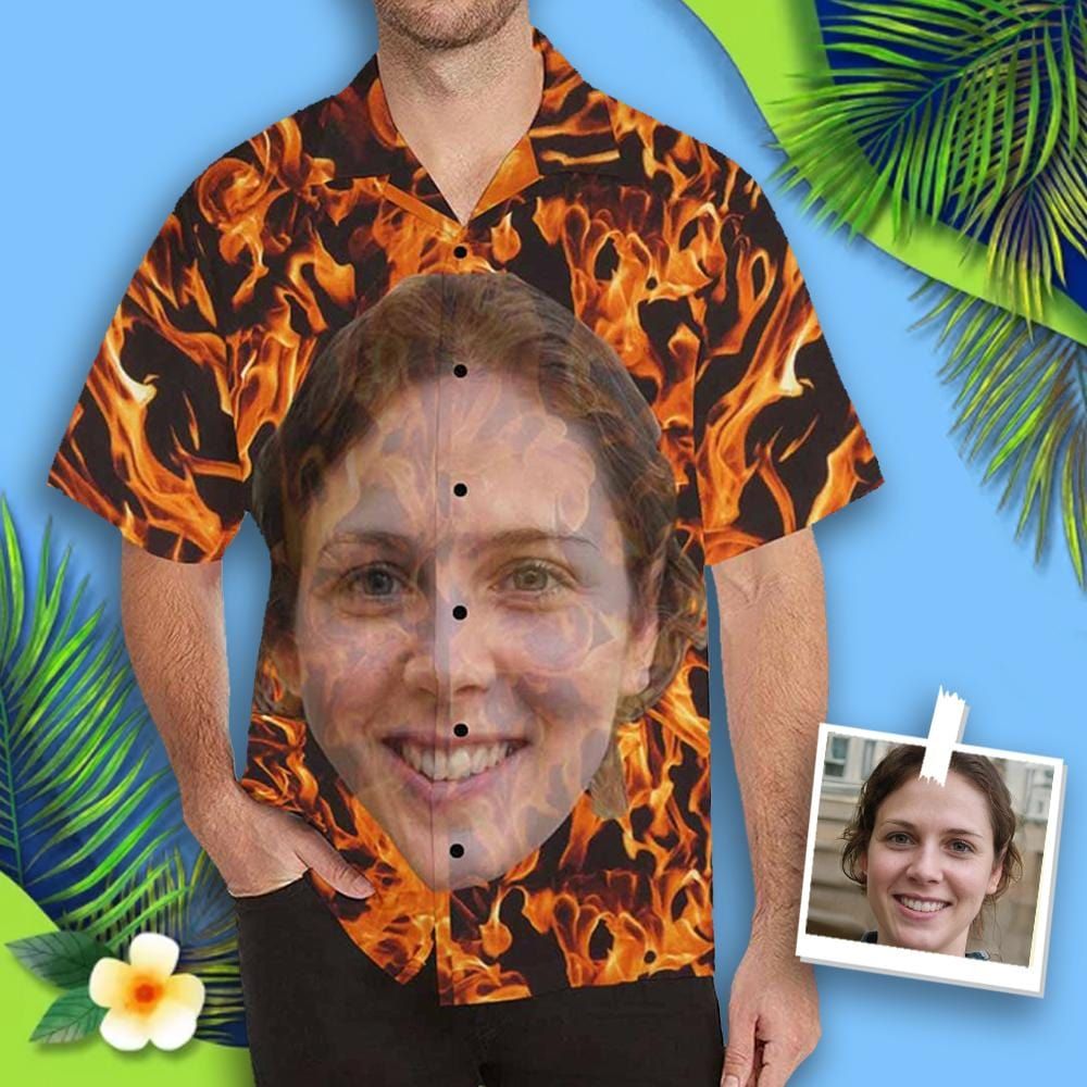 Custom Face Fire Only You Men's Hawaiian Shirt