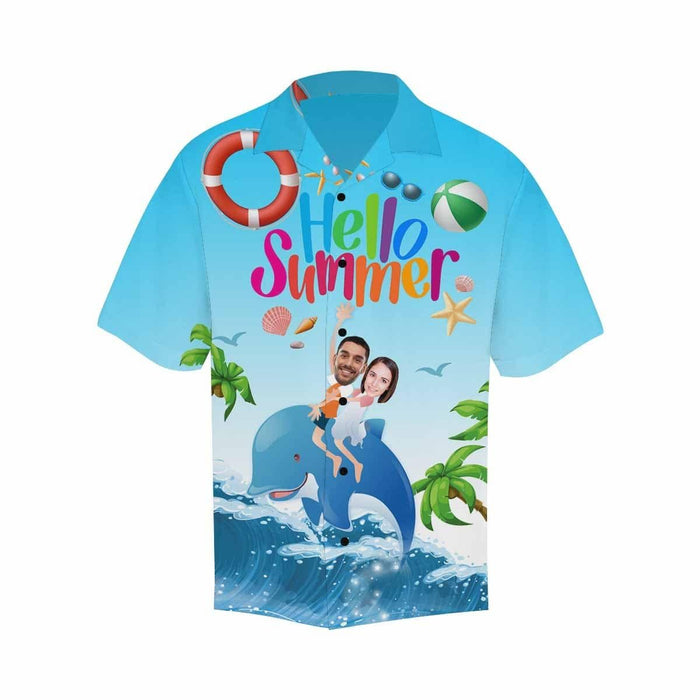 Custom Face Hello Summer Men's All Over Print Hawaiian Shirt