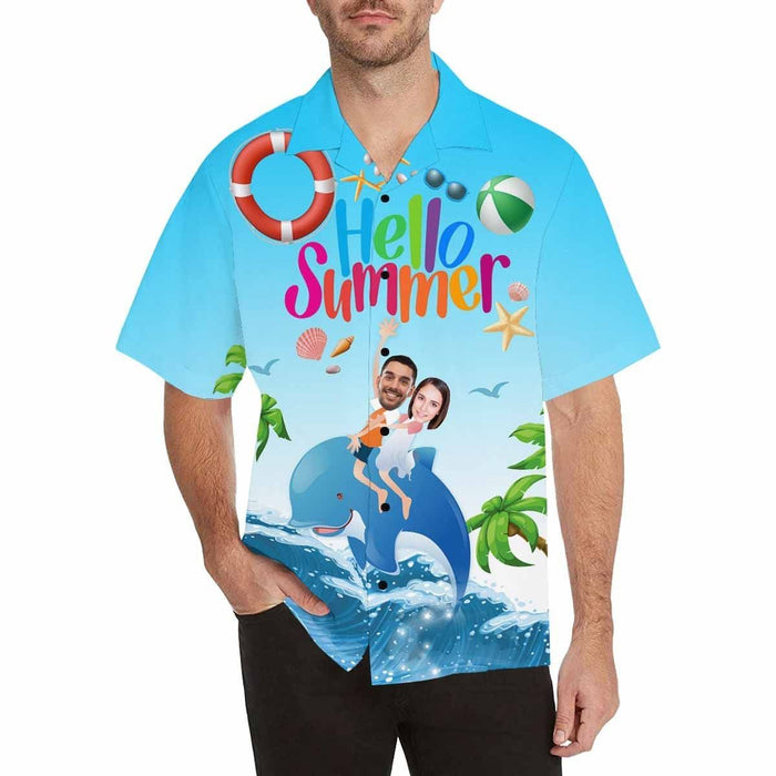 Custom Face Hello Summer Men's All Over Print Hawaiian Shirt