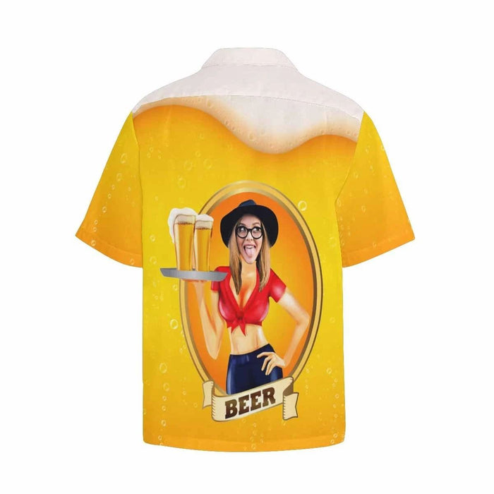 Custom Face Beer Lady Men's All Over Print Hawaiian Shirt With Chest Pocket