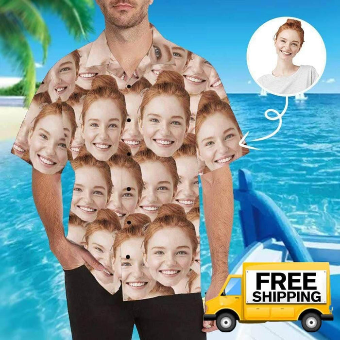 Custom Face Seamless Photo Men's All Over Print Hawaiian Shirt