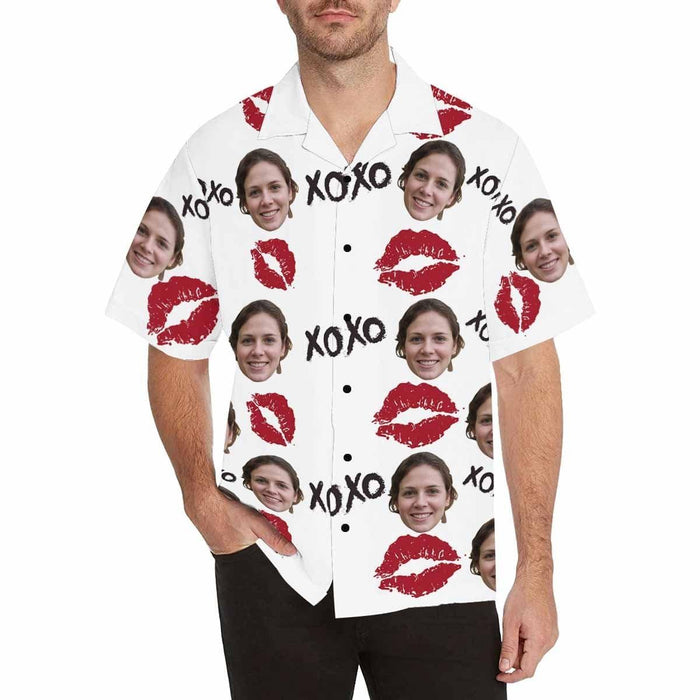 Custom Face XoXo Red Lips Men's All Over Print Hawaiian Shirt