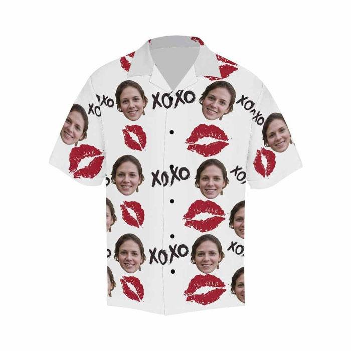 Custom Face XoXo Red Lips Men's All Over Print Hawaiian Shirt